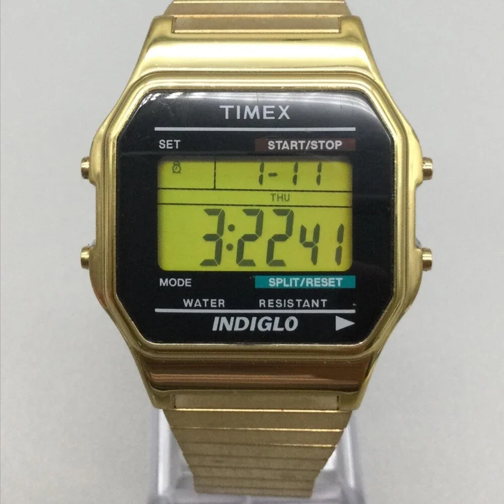 Timex Indiglo T78677 Mens Watch 35mm Gold Tone Digital Expansion Band LCD